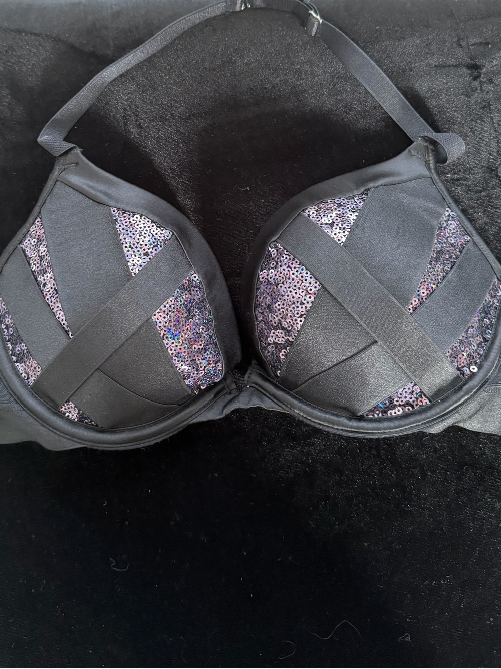 Victoria's Secret Black Sequin Strap-Detail Push-Up Bra
